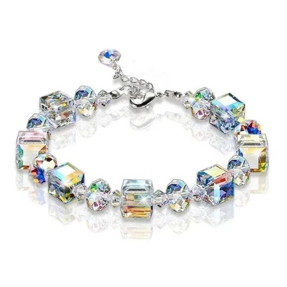 Bracelet with lab Crystals White Silver Plated Chain - Picture 5 of 5